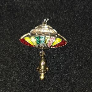 Colorful UFO Beam Me Up Spaceship Pendant with Rocket Charm